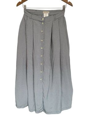 🌼 Vintage 90s Esprit Navy White Checkered Button-Front Pleated Retro Midi Skirt